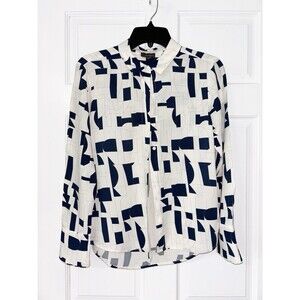 Crosby Blue and Cream Blouse Geometric Pattern Small